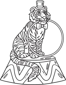 Circus Tiger Biting a Hula Hoop Isolated Coloring