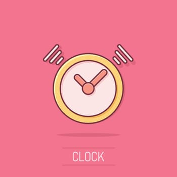 Vector cartoon clock timer icon in comic style. Time alarm concept illustration pictogram. Stopwatch clock business splash effect concept.