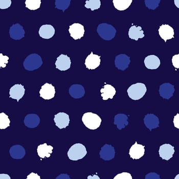 Vector blue monochrome paint blob polka dot repeat pattern. Suitable for textile, wallpaper and giftwrap.