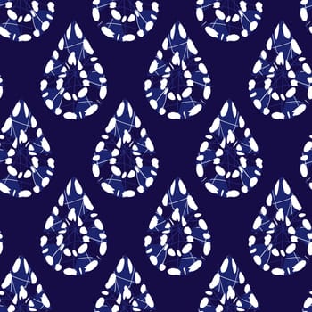 Vector blue shibori monochrome tear drops seamless pattern. Suitable for textile, gift wrap and wallpaper.