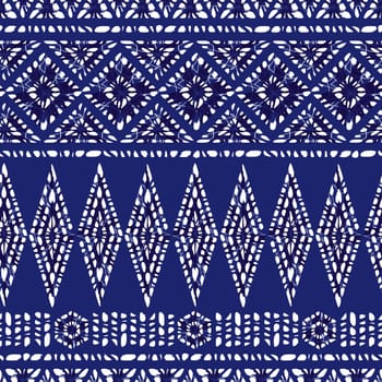 Vector blue shibori polygon ethnic stripes 01 abstract seamless pattern. Suitable for textile, gift wrap and wallpaper.