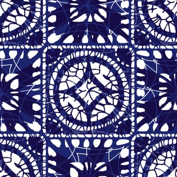Vector blue shibori quilt alternate square tiles seamless pattern. Suitable for textile, gift wrap and wallpaper.