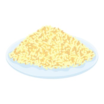 A pile of rice on a flat plate.