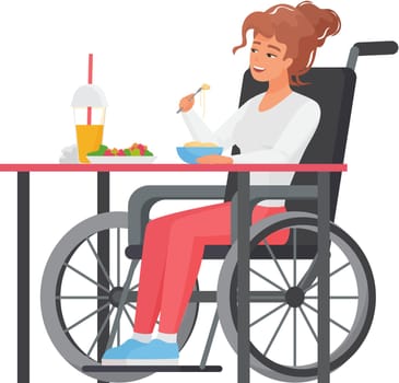 Woman in wheelchair having lunch