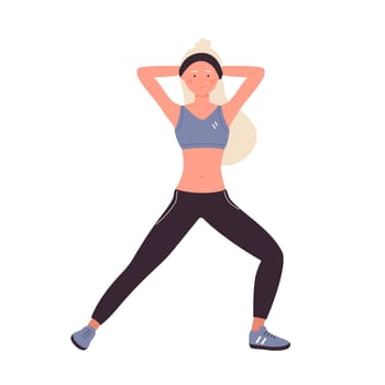 Woman coach sport exercising. Weight loss program, fitness trainer, gym training vector illustration
