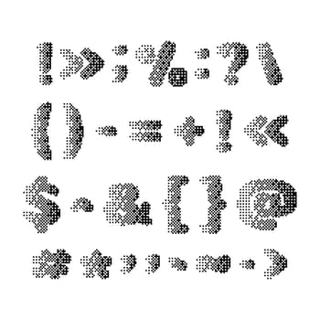 Set of pixel punctuation marks with noisy texture.