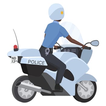 Back view of black woman police on motorbike