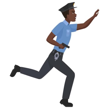 Black policeman chasing with gun