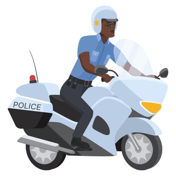 Front view of black policeman on motorbike