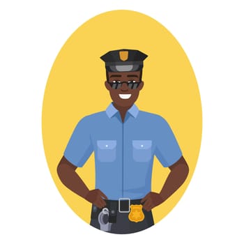 Black policeman in working uniform
