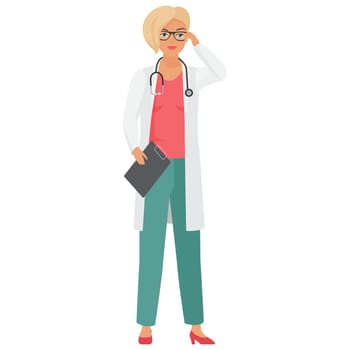 Serious doctor woman with analysis clipboard