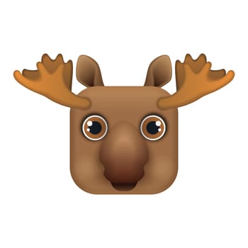 Cute deer with antlers, adorable reindeer head in square shape