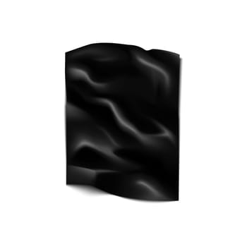 Black latex fabric with wrinkles, 3D plastic or paper satin warp