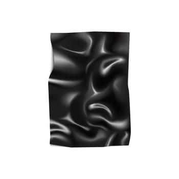 Black latex wrinkled shiny fabric, 3D cloth with wrinkles and creases on surface