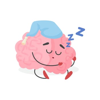 Cute human brain character sleeping, rest of tired sleepy emoticon
