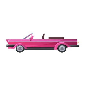 Pink classic convertible car, luxury old fashion vehicle for girl vector illustration