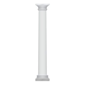 3D white pillar, vintage ancient column of royal castle, government house or temple