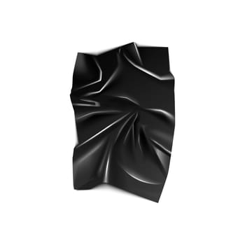 Black latex fabric with texture of wrinkles, 3D crumpled plastic bag