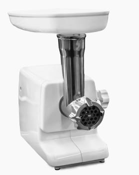 Modern electric meat grinder on a white background.