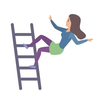 Woman climbing stairs, female character falling with risk of injury