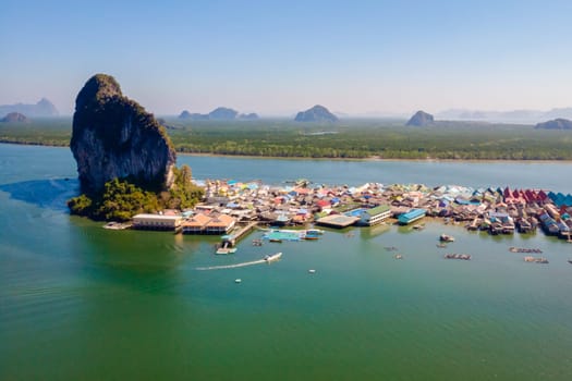 Panyee Island Phangnga Thailand with the floating wooden house on the water at the gypsy village