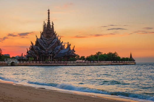 The Sanctuary of Truth wooden temple in Pattaya Thailand, sculpture of Sanctuary of Truth temple
