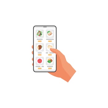 Hand holding smartphone with restaurant menu in mobile app on screen
