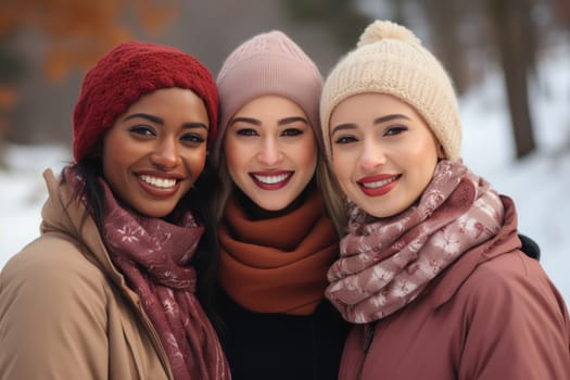 Group of multiracial females having fun outdoors . AI Generated