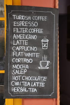 Cafe menu on black board outdoor