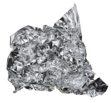 Crumpled piece of gray foil on a white isolated background