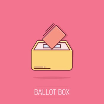 Election voter box icon in comic style. Ballot suggestion vector cartoon illustration pictogram. Election vote business concept splash effect.