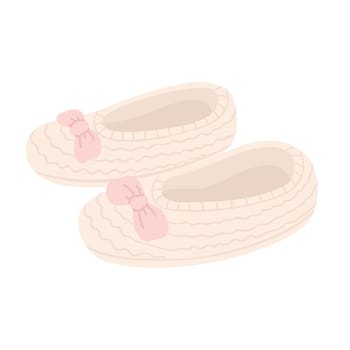 Fashion indoor fluffy slippers. Cozy house footwear, fluffy flip flops cartoon vector illustration