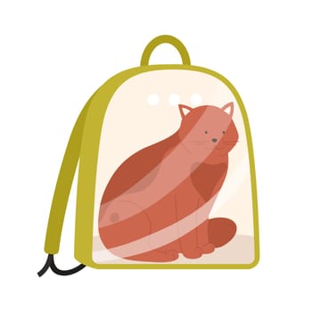 Cat in travel carrier bag. Travelling together with pet, pet friendly transport cartoon vector illustration