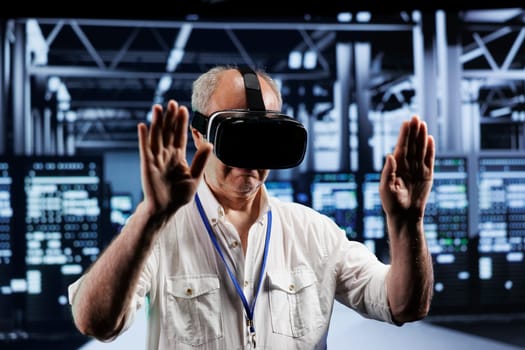 Technician using VR in data center