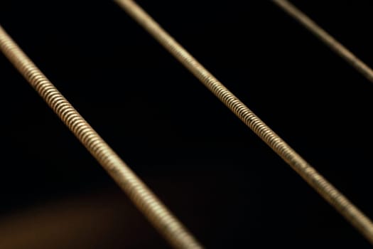 Guitar strings close up with copy space, macro photo