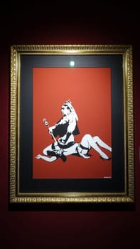 Stockholm, Sweden, December 29 2023. Art exhibition. The mystery of Banksy A genius mind.