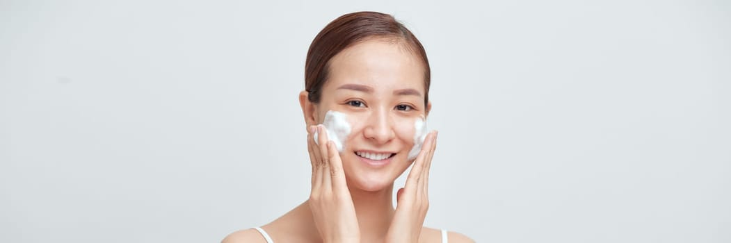 banner of Soap face woman clean skin care beauty
