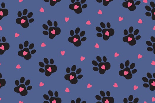 Seamless pattern of pet paw silhouette print. Abstract animal wallpaper and fabric design and decor.Vector illustration