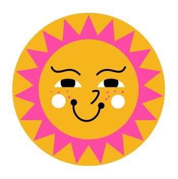 Funny sun character with smiling facial expression