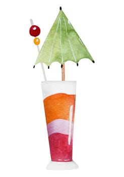 Hand-Drawn Illustration Of A Colorful Cocktail With An Umbrella For A Vacation Theme