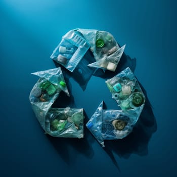 Recycling symbol made of recycled plastic bottles