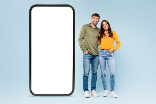 Couple with smartphone mockup, casual style, ready for digital content
