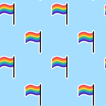 Seamless Pattern with Rainbow colored flag. LGBT flag in doodle style. LGBTQ, LGBT pride community Symbol.
