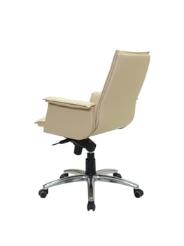 beige office armchair on wheels isolated on white background, back view