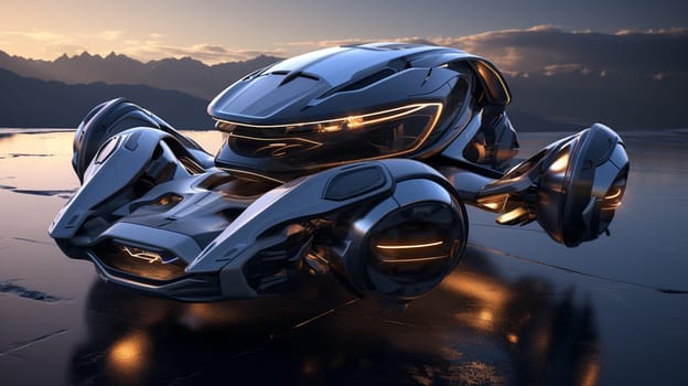 futuristic car fast driving in sci fi tunnel, coridor. Concept of future. 3d rendering.