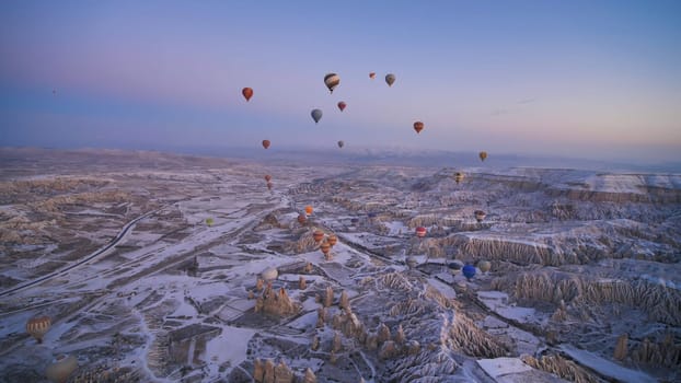 Color balloons in the sunrise sky. Cappadocia, Turkey.