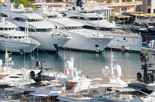 Monaco, Monte Carlo, 01 October 2022 - The famous motorboat exhibition at morning, mega yacht show, novelties of the boating industry