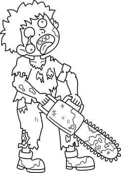 Zombie with Chainsaw Isolated Coloring Page