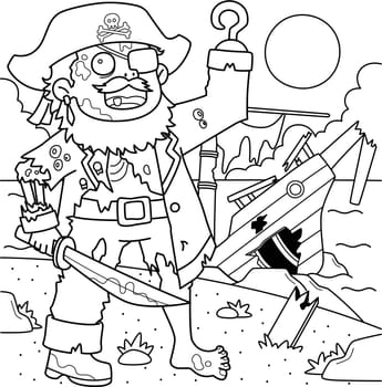 Zombie Pirate Captain Coloring Page for Kids