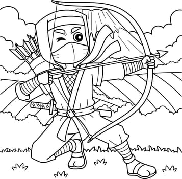 Ninja with Bow and Arrow Coloring Page for Kids
